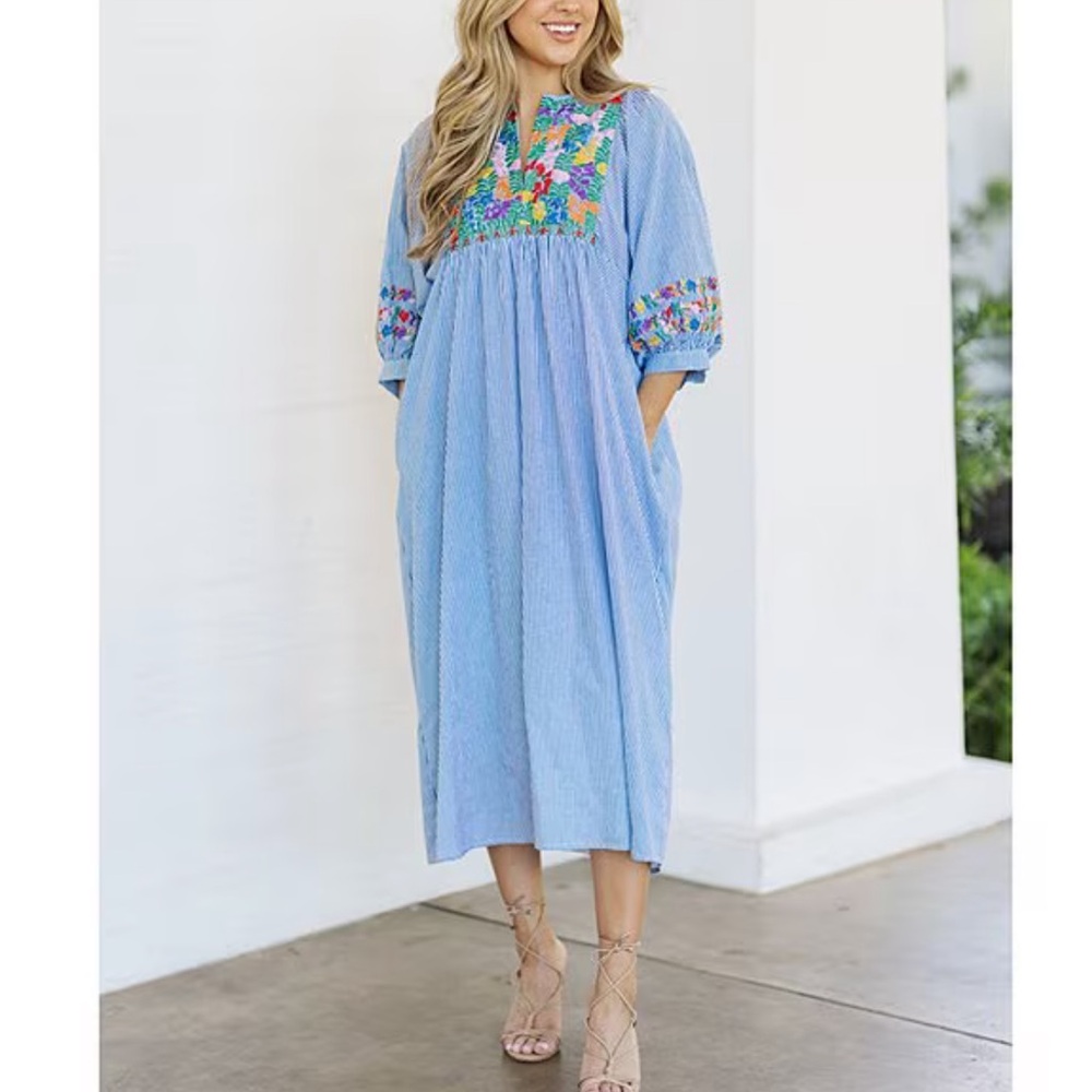 J.Marie
Tristen Embroidered Side Slit Striped Pullover Midi Dress🍒🍒🍒 - Picture 11 of 14